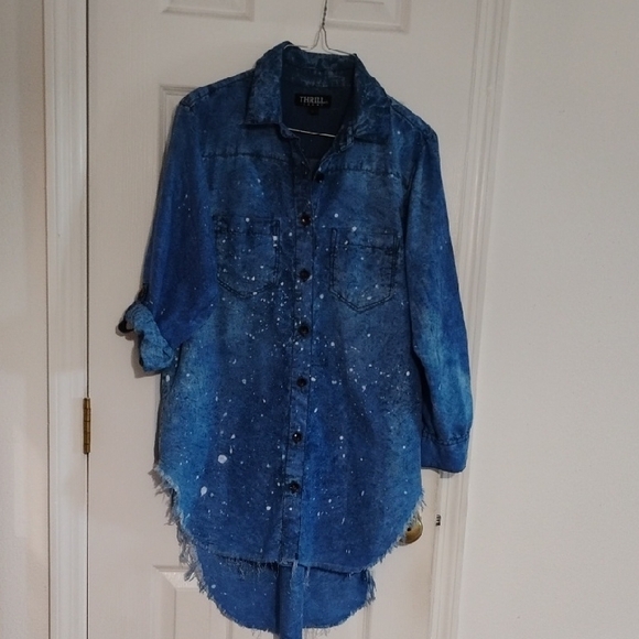 Blue Denim Button-Up Shirt L - Picture 2 of 7